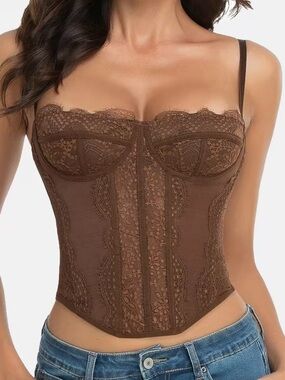 Brown Lace Bustier Corset Top